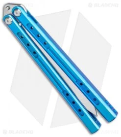 Heibel Knives Sapient Balisong Knife Blue Ano Ti (4.25" Beveled Satin) #55 -eos || Kershaw || Spyderco Shop Heibel Sapient Balisong Blue Anodized Beveled Satin 55 BHQ 136053 jr spine