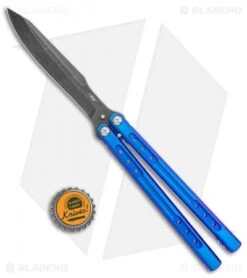 Heibel Knives Sapient Balisong Knife Blurple Ti (4.25" Beveled Black SW) #67 -eos || Kershaw || Spyderco Shop Heibel Sapient Balisong Blurple Anodized Beveled Black SW 67 BHQ 136065 jr bottlecap