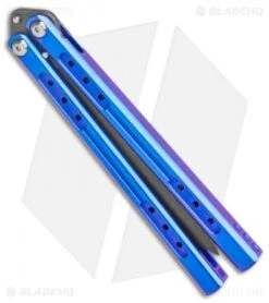 Heibel Knives Sapient Balisong Knife Blurple Ti (4.25" Beveled Black SW) #67 -eos || Kershaw || Spyderco Shop Heibel Sapient Balisong Blurple Anodized Beveled Black SW 67 BHQ 136065 jr side