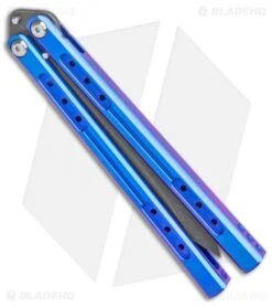 Heibel Knives Sapient Balisong Knife Blurple Ti (4.25" Beveled Black SW) #67 -eos || Kershaw || Spyderco Shop Heibel Sapient Balisong Blurple Anodized Beveled Black SW 67 BHQ 136065 jr spine