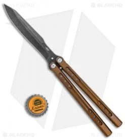 Heibel Knives Sapient Balisong Knife Bronze Ano Ti (4.25" Beveled Black SW) #62 -eos || Kershaw || Spyderco Shop Heibel Sapient Balisong Bronze Anodized Beveled Black SW 62 BHQ 136060 jr bottlecap