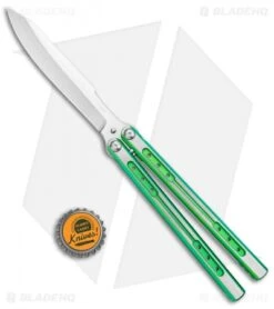 Heibel Knives Sapient Balisong Knife Green Ano Two-Tone (4.25" SW) #57 -eos || Kershaw || Spyderco Shop Heibel Sapient Balisong Green Anodized TT Beveled SW 57 BHQ 136055 jr bottlecap
