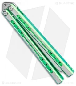 Heibel Knives Sapient Balisong Knife Green Ano Two-Tone (4.25" SW) #57 -eos || Kershaw || Spyderco Shop Heibel Sapient Balisong Green Anodized TT Beveled SW 57 BHQ 136055 jr side