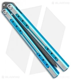 Heibel Knives Sapient Balisong Knife Teal Ano Two-Tone (4.25" Black SW) #70 -eos || Kershaw || Spyderco Shop Heibel Sapient Balisong Teal Anodized TT Beveled Black SW 70 BHQ 136068 jr side
