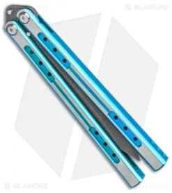 Heibel Knives Sapient Balisong Knife Teal Ano Two-Tone (4.25" Black SW) #70 -eos || Kershaw || Spyderco Shop Heibel Sapient Balisong Teal Anodized TT Beveled Black SW 70 BHQ 136068 jr spine