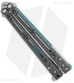 Hom Design Basilisk-R Balisong Butterfly Knife CF W/Teal Liners (4.6" Stonewash) -eos || Kershaw || Spyderco Shop Hom Design Basilisk R Balisong Butterfly Knife CF w Teal Liners 4.6 SW BHQ 89528 LS Side
