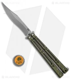 Hom Design Basilisk-R Balisong Knife Standard Issue Green G-10 (4.625" BB) -eos || Kershaw || Spyderco Shop Hom Design Basilisk R Balisong Grn G 10 BHQ 68744 jr bottlecap