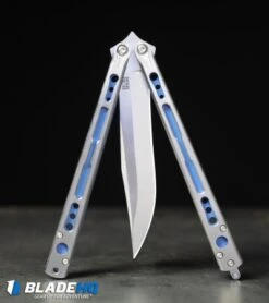 Hom Design Chimera Plus Balisong Knife Satin Ti/Blue G-10 (4.75 Two-Tone) -eos || Kershaw || Spyderco Shop Hom Design Chimera Plus Balisong Knife Satin Ti Blue G 10 Two Tone BHQ 100561 kp steel web