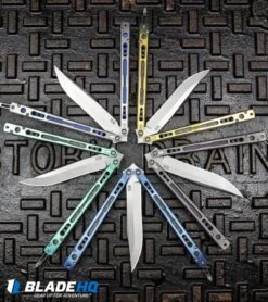 Hom Design Chimera Premium Balisong Knife Gold Ti/CF (4.75 Satin) -eos || Kershaw || Spyderco Shop Hom Design Chimera Premium Balisong Knife Satin Ti Blue G 10 4.75 Two Tone BHQ 100561 kp storm drain web 3
