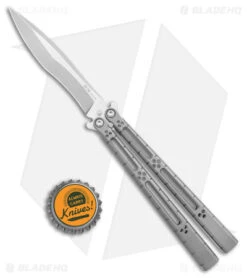 Hom Design I-Basilisk Channel Butterfly Knife Silver Ti (4.5" Stonewash) -eos || Kershaw || Spyderco Shop Hom Design I Basilisk Channel Butterfly Gray Ti SW BHQ 175600 jr bottlecap