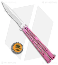 Hom Design I-Basilisk Channel Butterfly Knife Magenta Ti Latched (4.5" Satin) -eos || Kershaw || Spyderco Shop Hom Design I Basilisk Channel Butterfly Magenta Ti Latched Satin BHQ 175608 jr bottlecap