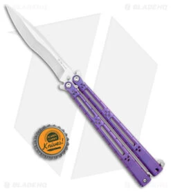 Hom Design I-Basilisk Channel Butterfly Knife Purple Ti Latched (4.5" Satin) -eos || Kershaw || Spyderco Shop Hom Design I Basilisk Channel Butterfly Purple Ti Latched Satin BHQ 175606 jr bottlecap
