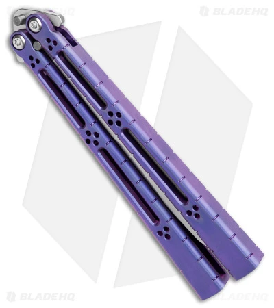 Hom Design I-Basilisk Channel Butterfly Knife Purple Titanium (4.5" Stonewash) 4 Hom Design I-Basilisk Channel Butterfly Knife Purple Titanium (4.5" Stonewash) - Image 2