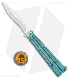 Hom Design I-Basilisk Channel Butterfly Knife Teal Titanium Latched (4.5" Satin) -eos || Kershaw || Spyderco Shop Hom Design I Basilisk Channel Butterfly Teal Ti Latched Satin BHQ 175604 jr bottlecap