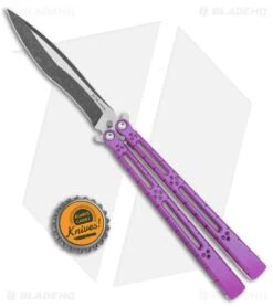 Hom Design I-Basilisk Channel Butterfly Knife Magenta Titanium (4.5" Acid Wash) -eos || Kershaw || Spyderco Shop Hom Design I Basilisk Channel Knife Magenta Ti Acid Wash BHQ 165022 jr bottlecap