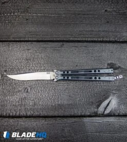 Hom Design PVD Specter Titanium Balisong Butterfly Knife (4.4" Satin) -eos || Kershaw || Spyderco Shop Hom Design PVD Specter Titanium Balisong Butterfly Knife Satin BHQ 25889 kp black wood open flat web