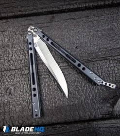Hom Design PVD Specter Titanium Balisong Butterfly Knife (4.4" Satin) -eos || Kershaw || Spyderco Shop Hom Design PVD Specter Titanium Balisong Butterfly Knife Satin BHQ 25889 kp black wood quarter open web