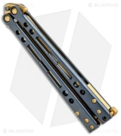 Hom Design Specter Elite Titanium Balisong Butterfly Knife (4.4" Gold) -eos || Kershaw || Spyderco Shop Hom Design Specter Elite Ti Balisong Butterfly Gold BHQ 92869 jr side