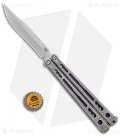 Hom Design Chimera Balisong Knife Tumbled Ti/Purple G-10 (4.75 SW) -eos || Kershaw || Spyderco Shop Hom Designs Chimera Plus Butterfly Knife SW Ti Purple G 10 SW BHQ 100560 jr bottlecap