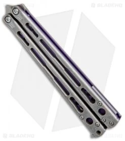 Hom Design Chimera Balisong Knife Tumbled Ti/Purple G-10 (4.75 SW) -eos || Kershaw || Spyderco Shop Hom Designs Chimera Plus Butterfly Knife SW Ti Purple G 10 SW BHQ 100560 jr spine