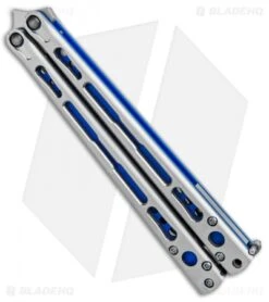 Hom Design Chimera Plus Balisong Knife Satin Ti/Blue G-10 (4.75 Two-Tone) -eos || Kershaw || Spyderco Shop Hom Designs Chimera Plus Butterfly Knife Ti Blue G 10 TT BHQ 100561 jr side