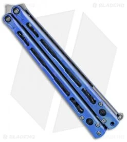 Hom Design Chimera Premium Balisong Knife Blue Ti/CF (4.75 Satin) -eos || Kershaw || Spyderco Shop Hom Designs Chimera Premium Butterfly Knife Blue Ano Satin BHQ 100559 jr side
