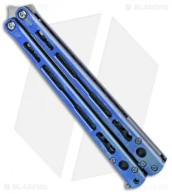 Hom Design Chimera Premium Balisong Knife Blue Ti/CF (4.75 Satin) -eos || Kershaw || Spyderco Shop Hom Designs Chimera Premium Butterfly Knife Blue Ano Satin BHQ 100559 jr spine