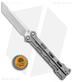 Mantis Flux Tanto Balisong Butterfly Knife Bead Blasted Titanium (4.5" Satin) -eos || Kershaw || Spyderco Shop Mantis Bali Song Flux Gray Satin Tanto BHQ 144832 jr bottlecap
