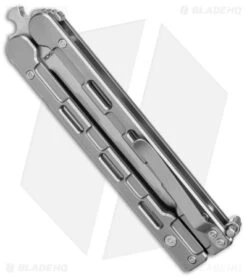 Mantis Flux Tanto Balisong Butterfly Knife Bead Blasted Titanium (4.5" Satin) -eos || Kershaw || Spyderco Shop Mantis Bali Song Flux Gray Satin Tanto BHQ 144832 jr side