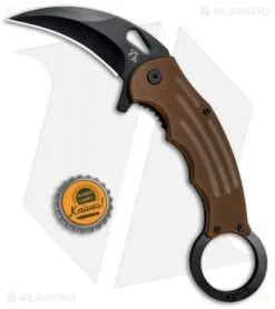 Mantis Karambit Spring Assisted Knife Coyote Brown G-10 (2.75" Black) -eos || Kershaw || Spyderco Shop Mantis Karambit SA Coyote Brown G 10 Black MANMK5B BHQ 56616 jr bottlecap