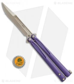 Microtech Tachyon III Balisong Butterfly Purple (4.5" Bronze) 173-13PU -eos || Kershaw || Spyderco Shop Microtech Tachyon 3 Purple Bronze BHQ 67714 jr bottlecap
