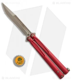 Microtech Tachyon III Balisong Butterfly Red (4.5" Bronze) 173-13RD -eos || Kershaw || Spyderco Shop Microtech Tachyon 3 Red bronze BHQ 67823 jr bottlecap