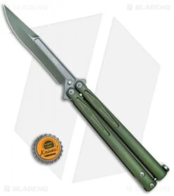 Microtech Tachyon III Balisong Butterfly OD Green (4.5" Sharpened Top Swedge OD) -eos || Kershaw || Spyderco Shop Microtech Tachyon III Balisong Butterfly OD Green Sharpened Top Swedge OD BHQ 77871 jr bottlecap