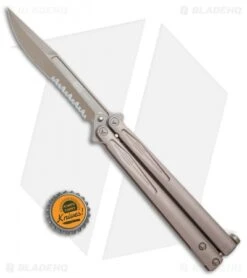 Microtech Tachyon III Balisong Butterfly Knife Tan (4.5" Tan Serr) 173-2TN -eos || Kershaw || Spyderco Shop Microtech Tachyon III Balisong Butterfly Tan Tan 173 2TN BHQ 75229 jr bottlecap