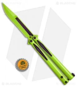 Microtech Tachyon III Balisong Butterfly Incredible (4.5" Green/Purple) 173-1IH -eos || Kershaw || Spyderco Shop Microtech Tachyon III incredible green purple 1731IH BHQ 68760 er size
