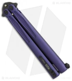 Microtech Tachyon III Balisong Butterfly Knife Purple (4.5" Black) 173-1DLCPU -eos || Kershaw || Spyderco Shop Microtech Tachyon III purple black BHQ 71370 er side