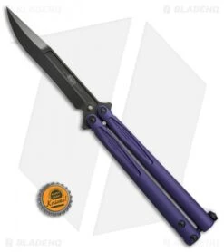 Microtech Tachyon III Balisong Butterfly Knife Purple (4.5" Black) 173-1DLCPU -eos || Kershaw || Spyderco Shop Microtech Tachyon III purple black BHQ 71370 er size