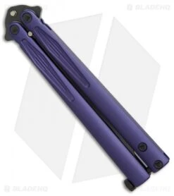Microtech Tachyon III Balisong Butterfly Knife Purple (4.5" Black) 173-1DLCPU -eos || Kershaw || Spyderco Shop Microtech Tachyon III purple black BHQ 71370 er spine