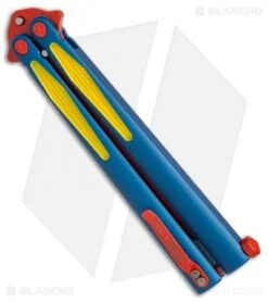 Microtech Tachyon III Balisong Butterfly Super (4.5" Red/Blue/Yellow) 173-13SM -eos || Kershaw || Spyderco Shop Microtech Tachyon III super red blue yellow 173 1SM BHQ 68511 er side