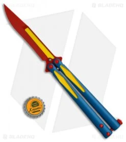 Microtech Tachyon III Balisong Butterfly Super (4.5" Red/Blue/Yellow) 173-13SM -eos || Kershaw || Spyderco Shop Microtech Tachyon III super red blue yellow 173 1SM BHQ 68511 er size