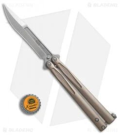 Microtech Tachyon III Balisong Butterfly Knife Tan (4.5" Stonewash) 173-10TA -eos || Kershaw || Spyderco Shop Microtech Tachyon III tan sw BHQ 75677 er bottlecap