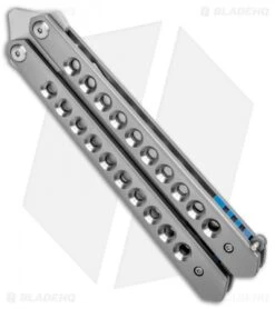 Pena Knives JUO X Pena Balisong Ti W/ Blue Spacers -eos || Kershaw || Spyderco Shop Pena Knives JUO Pena Balisong Ti Blue Spacers BHQ 99259 jr side