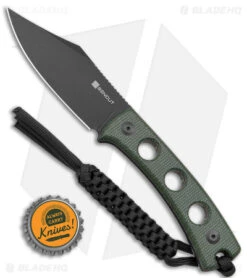 SENCUT Waxahachie Fixed Blade Knife Dark Green Micarta (3.7" Black SW) SA11C -eos || Kershaw || Spyderco Shop Sencut Waxahachie Fixed Blade Dark Green Micarta Black SW BHQ 164928 jr bottlecap