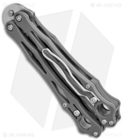 Spyderco SmallFly 2 Butterfly Knife Gray G-10 (3.4" Satin CPM Cru-Wear) -eos || Kershaw || Spyderco Shop Spyderco SmallFly 2 Butterfly Knife Gray G 10 3in Satin w CPM Cru Wear BHQ 151860 td side