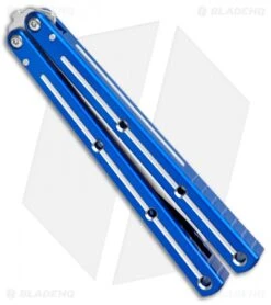 Squid Industries Krake Raken V2.5 Bowie Balisong Knife Blue Dual Tone (4.5") -eos || Kershaw || Spyderco Shop Squid Industries Krake Raken Bowie Balisong Blue Dual Tone Satin BHQ 135819 jr side