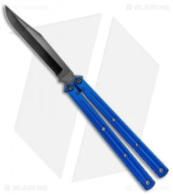 Squid Industries Krake Raken V2.5 Bowie Balisong Knife Blue (4.5" Inked)