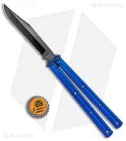 Squid Industries Krake Raken V2.5 Bowie Balisong Knife Blue (4.5" Inked) -eos || Kershaw || Spyderco Shop Squid Industries Krake Raken Bowie Balisong Blue Inked BHQ 115306 jr bottlecap