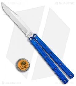 Squid Industries Krake Raken V2.5 Bowie Balisong Knife Blue (4.5" Satin) -eos || Kershaw || Spyderco Shop Squid Industries Krake Raken Bowie Balisong Blue Satin BHQ 115305 jr bottlecap