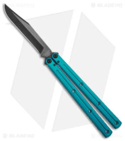 Squid Industries Krake Raken V2.5 Bowie Balisong Knife Teal (4.5" Inked)
