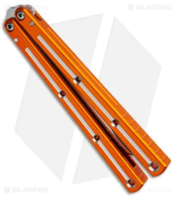 Squid Industries Krake Raken Bowie V2.5 Balisong Knife Dual-Tone Orange (4.5") -eos || Kershaw || Spyderco Shop Squid Industries Krake Raken Bowie V2.5 Balisong Dual Tone Orange Satin BHQ 134794 jr side